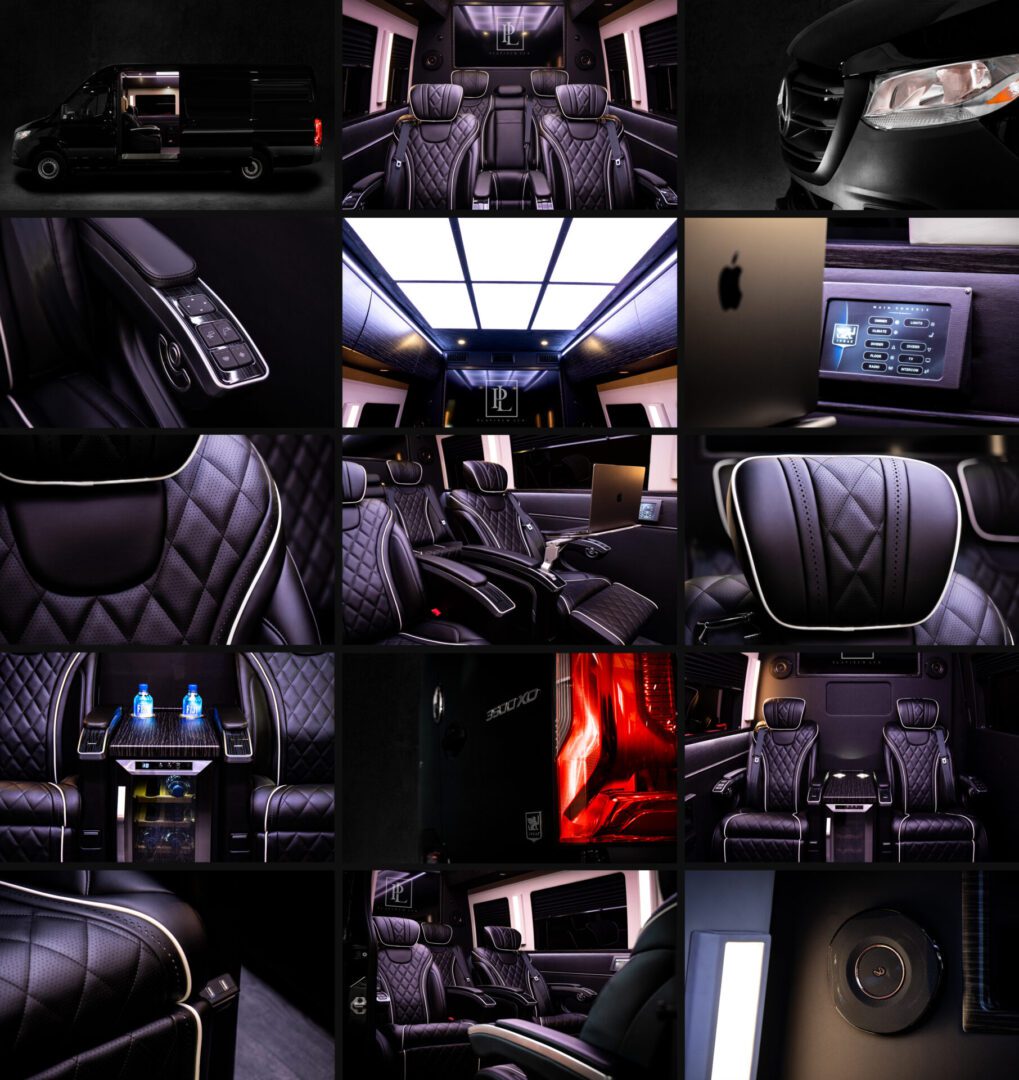 A collage of pictures showing the interior of a car.